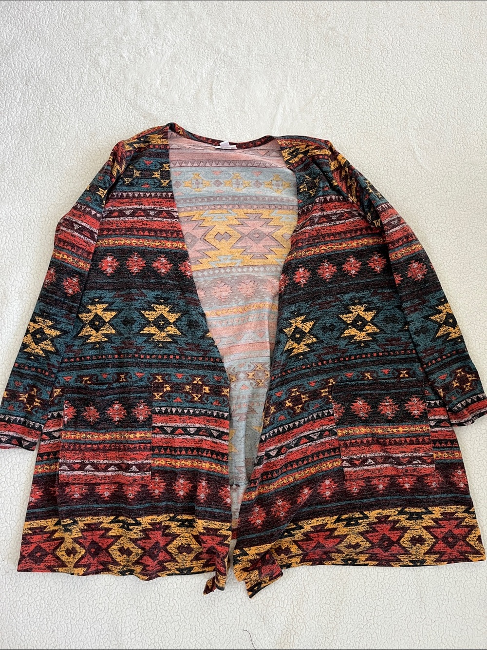 LuLaRoe Southwest Stripe Cardigan in Gold, Rust & Teal